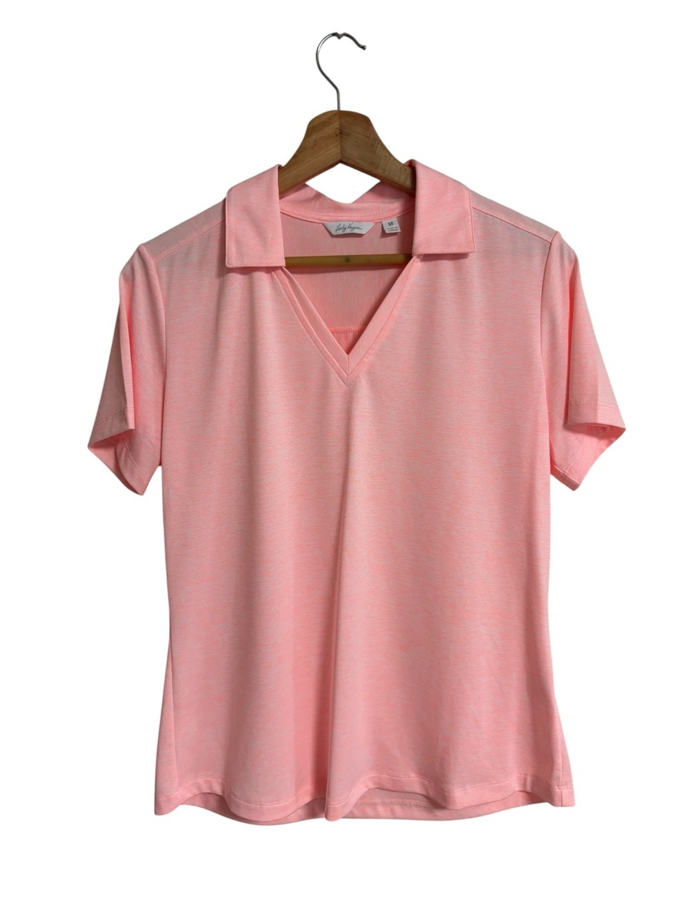Lady Hagen pink short sleeve Vneck preppy golf polo sporty active tennis shirt M